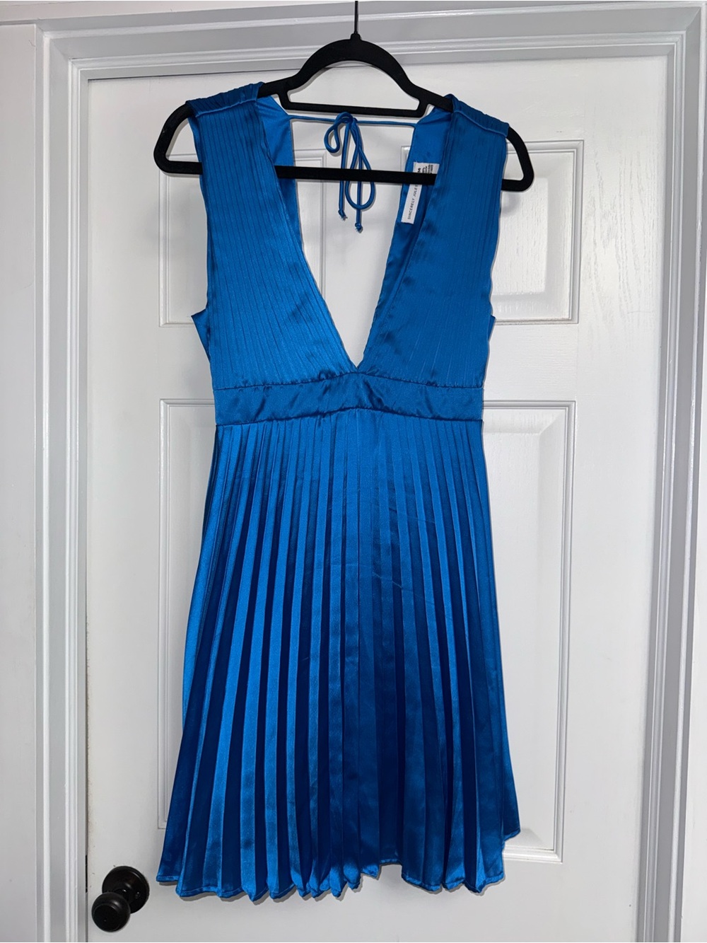 Sincerely Jules Electric Blue Pleated V-Neck Mini Dress